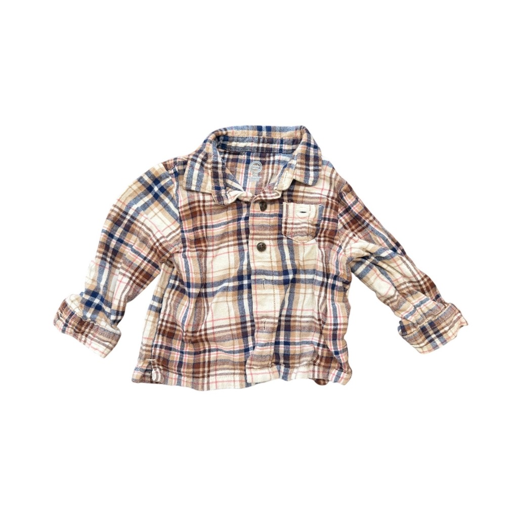Wonder Nation Boys Plaid Flannel Button Down Shirt Brown Blue 12M